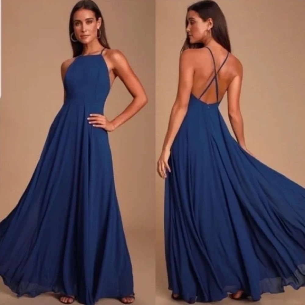 Lulu's Mythical Kind of Love Navy Blue Maxi Dress (XS)